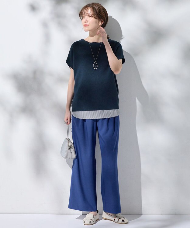 ANY L 【洗濯機可】ラウンドヘムコンビインナー オフ×ストライプ