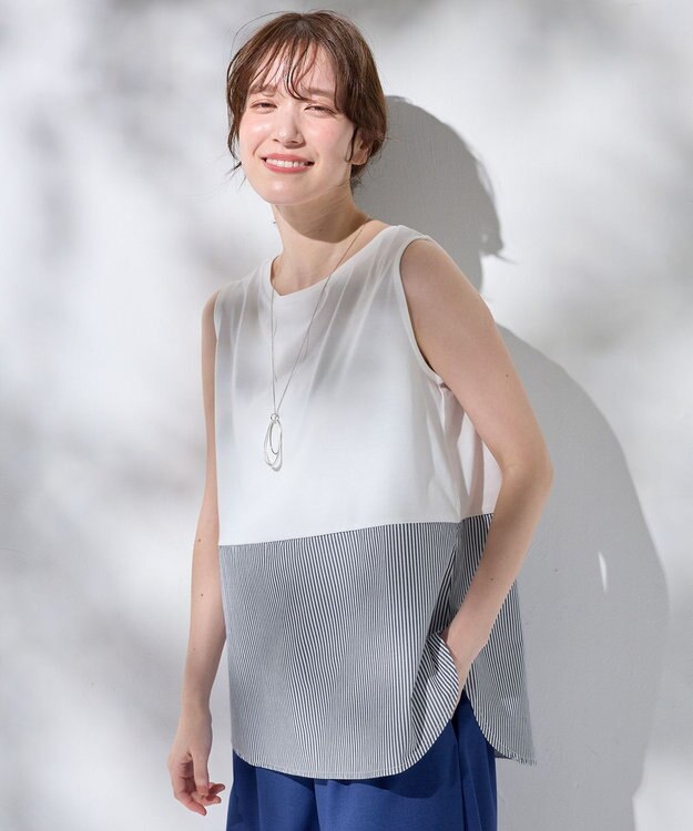 ANY L 【洗濯機可】ラウンドヘムコンビインナー オフ×ストライプ