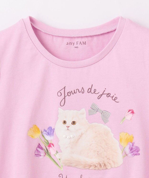 ANY KIDS フォトプリント ネコ Tシャツ ピンク