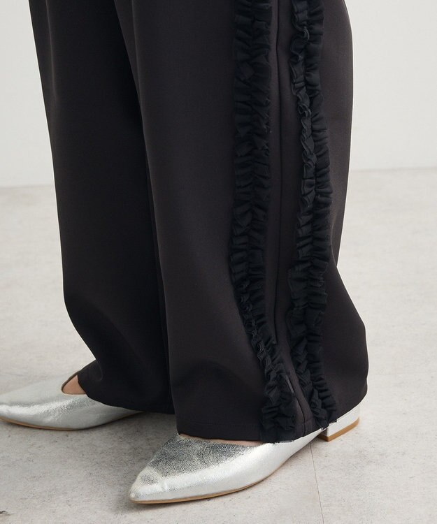 Green Parks ・ｓｗｉｎｇ　ｂｙ　サイドフリルワイドパンツ Black