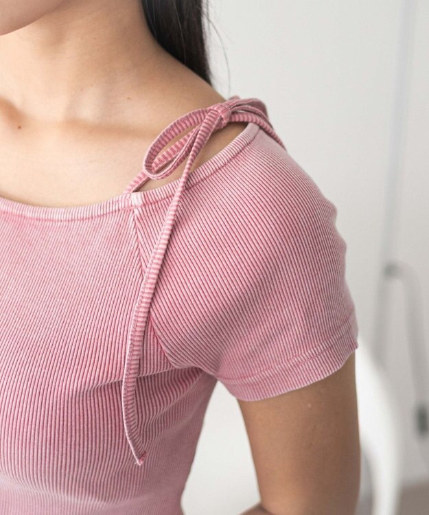 WEGO ヴィンテージウォッシュオフショルちびT ライトピンク