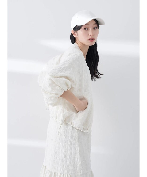 earth music&ecology シャーリングタックスリーブブルゾン Ivory