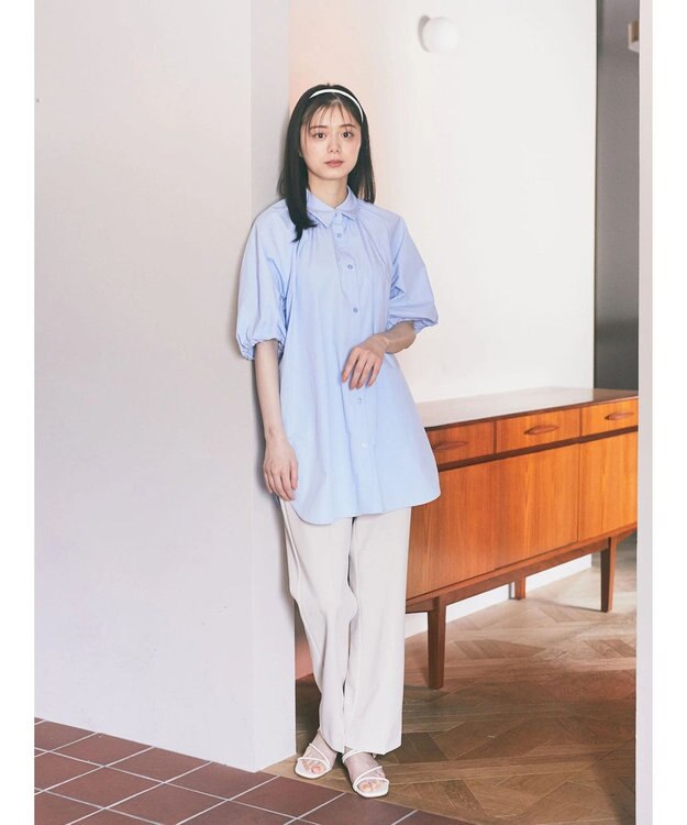 earth music&ecology パフスリーブチュニックブラウス Sax