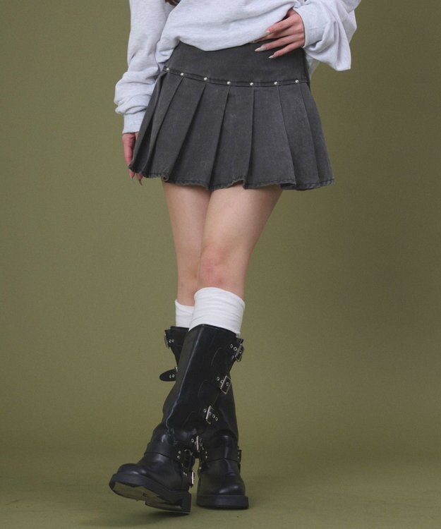 WEGO スタッズデザインプリーツスカパン ブラック