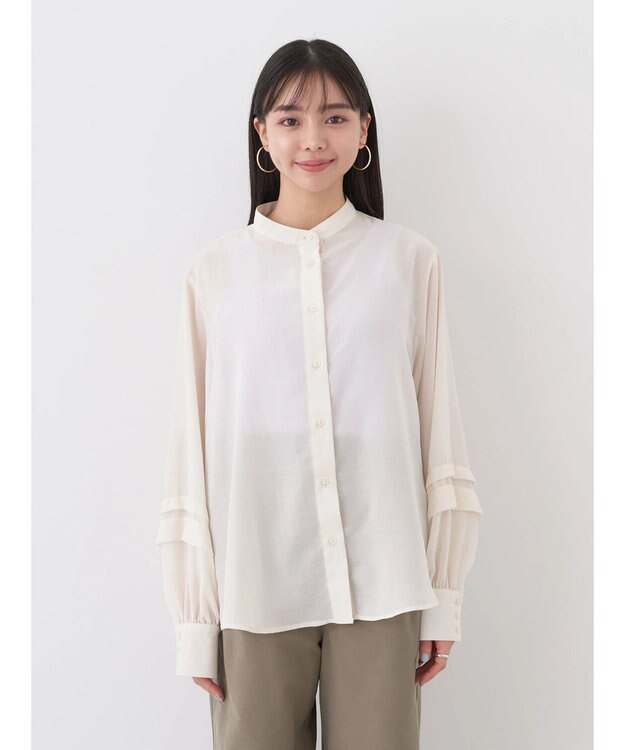 earth music&ecology ボリュームタック袖ブラウス Off White