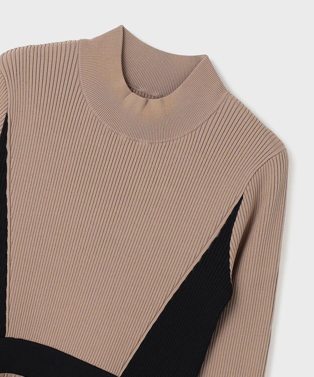 GRACE CONTINENTAL バイカラーフレアニットワンピース ベージュ