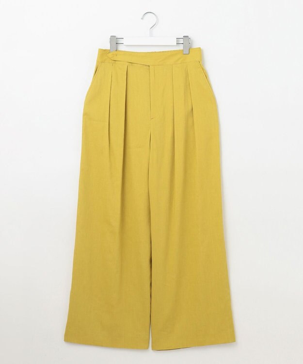 自由区 【セットアップ対応・洗える】リネンビスコースストレッチワイド パンツ ピスタチオ