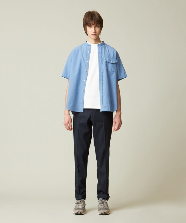J.PRESS MEN 【HYBRID LINEN】 バンドカラーシャツ サックスブルー系