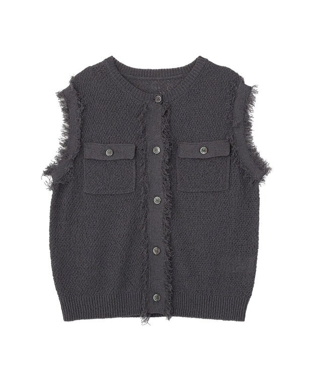 CRAFT STANDARD BOUTIQUE フリンジノースリーブニットプルオーバー Dark Gray