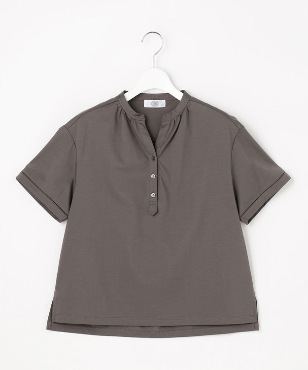 J.PRESS LADIES L プレーティングジャージー バンドカラー カットソー スレート系
