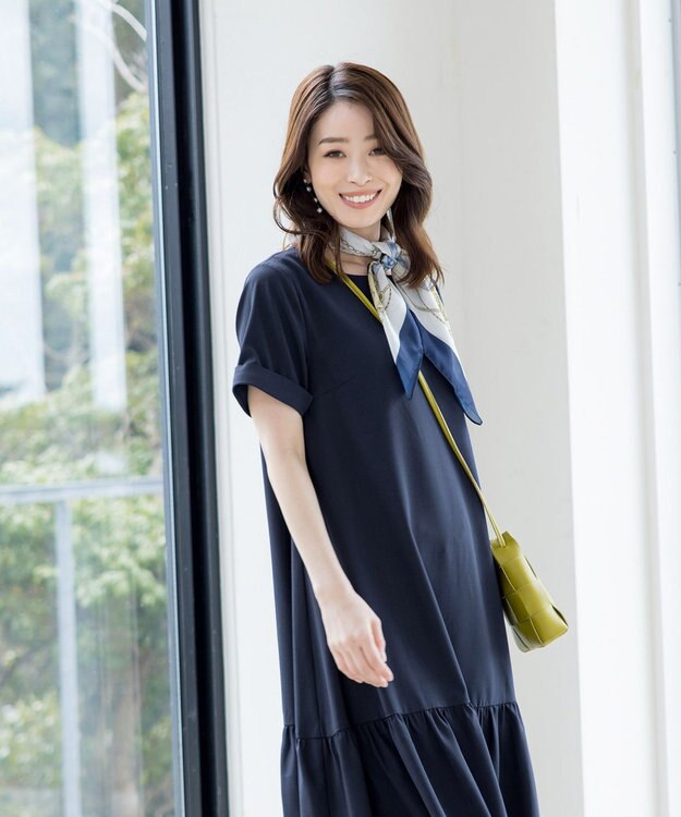 Tiaclasse 【洗える】ギャザーヘムフレアワンピース ネイビー