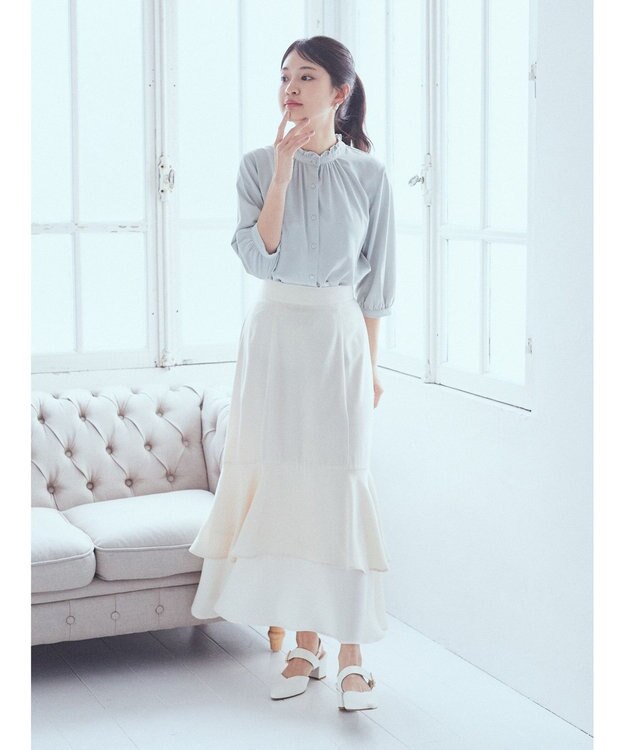 earth music&ecology ２ｗａｙフリル７分袖ブラウス Mint