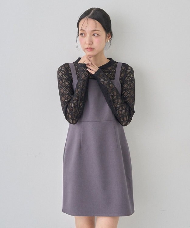 earth music&ecology スクエアネックミニワンピース Gray