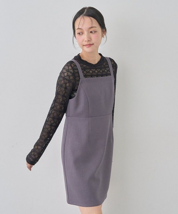 earth music&ecology スクエアネックミニワンピース Gray