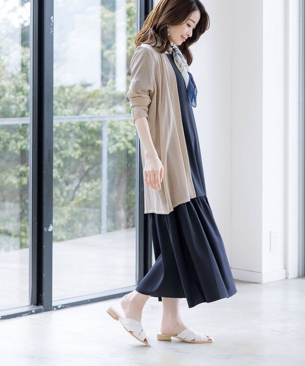 Tiaclasse 【洗える】ギャザーヘムフレアワンピース ネイビー