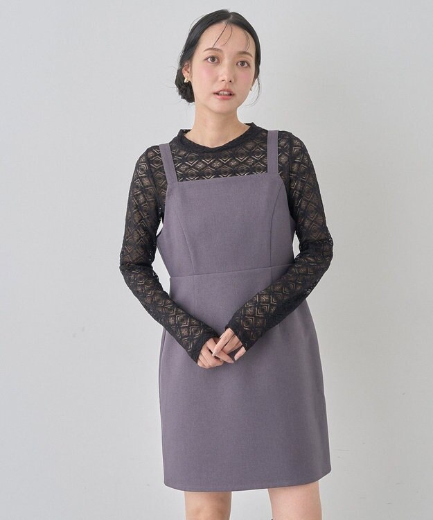 earth music&ecology スクエアネックミニワンピース Gray