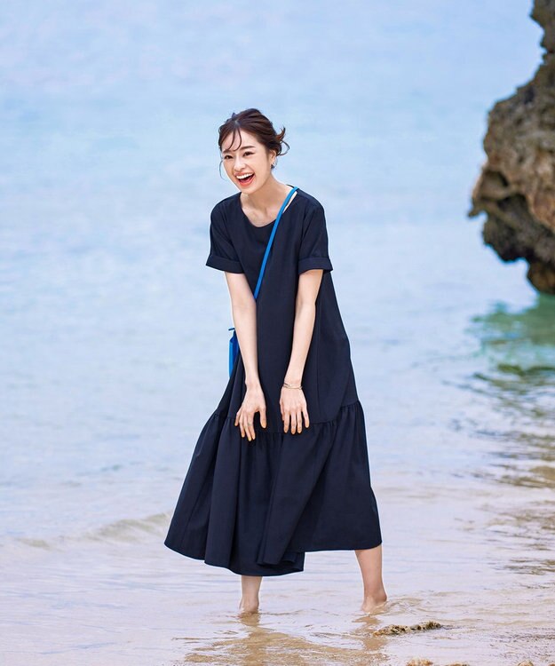 Tiaclasse 【洗える】ギャザーヘムフレアワンピース ネイビー