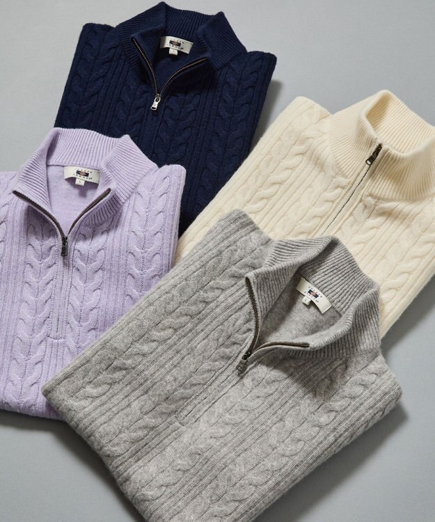 JOSEPH ABBOUD 【暖か/軽量】カシミヤブレンド ハーフジップ ニット ライトグレー系