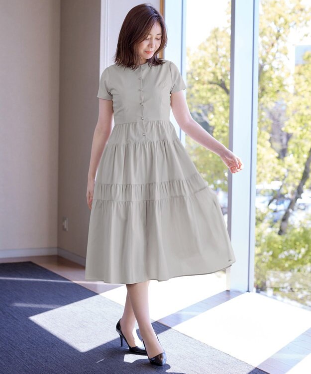 Tiaclasse 【洗える】 ティアードシャツワンピース ライトグレー