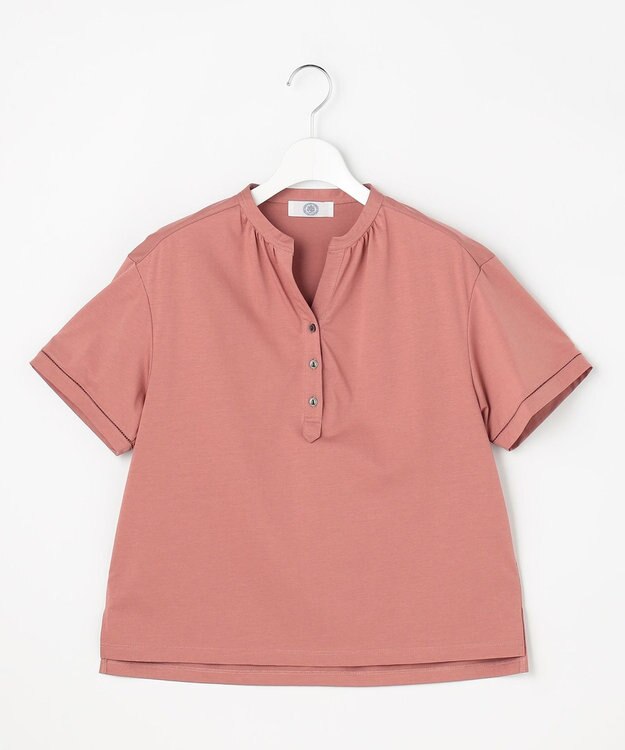 J.PRESS LADIES L プレーティングジャージー バンドカラー カットソー ローズピンク系