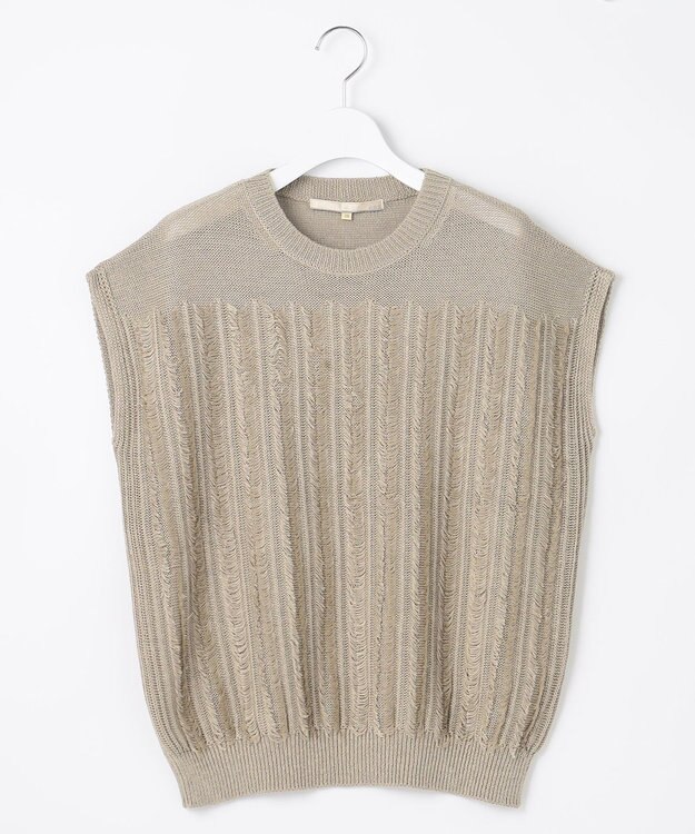 自由区 【XSサイズ～】リネンフリンジディテールフレンチスリーブ ニット ベージュ系