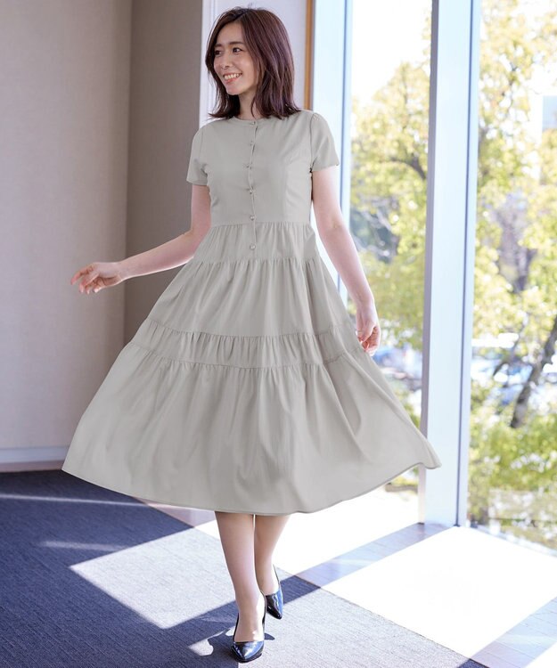 Tiaclasse 【洗える】 ティアードシャツワンピース ライトグレー