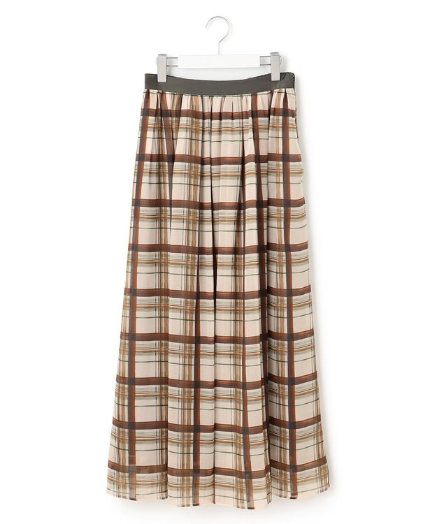 23区 L 【WEB&一部店舗限定/洗える】手書き風チェックプリント ギャザー スカート ブラウンチェック