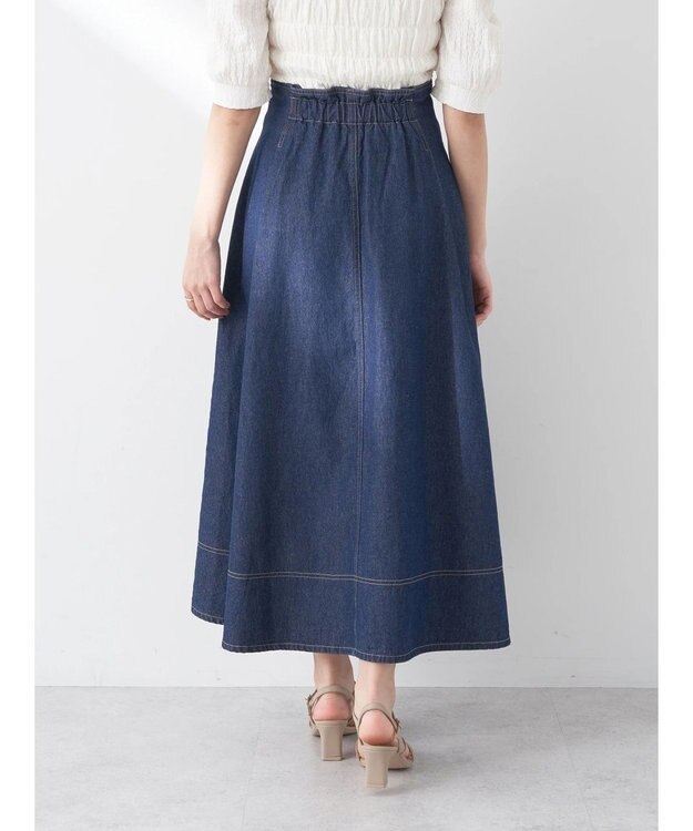 earth music&ecology フロントジップタックフレアスカート Indigo
