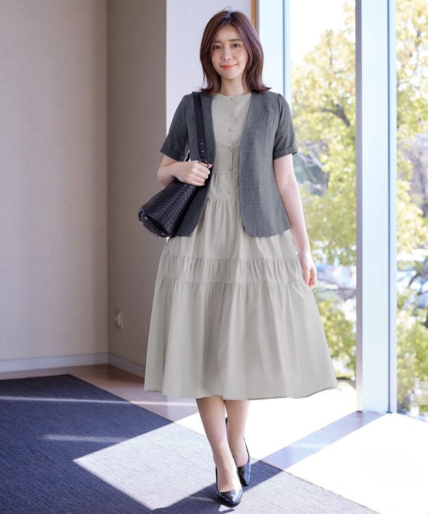 Tiaclasse 【洗える】 ティアードシャツワンピース ライトグレー