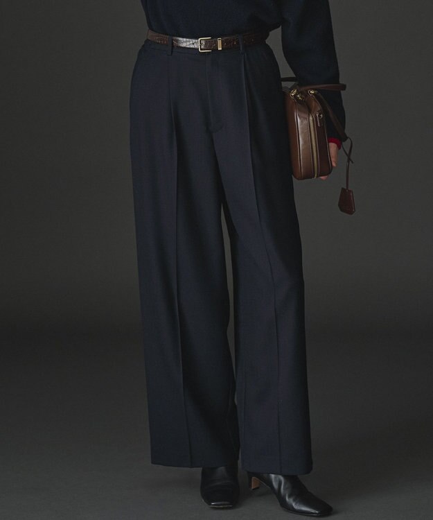 23区 【滝沢眞規子さん着用/VERY掲載/洗える】TWビエラ タック ワイド パンツ ネイビー系