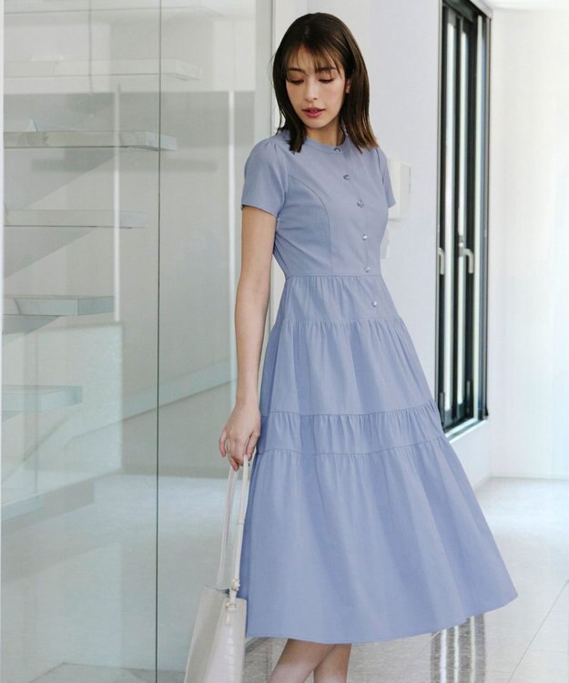Tiaclasse 【洗える】 ティアードシャツワンピース ブルー