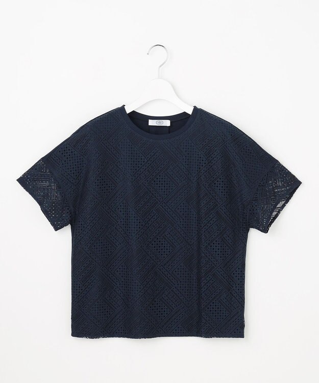 J.PRESS LADIES S 【一枚で着映え・シーンレスに活躍】タイルライクレース クルーネック カットソー ネイビー系