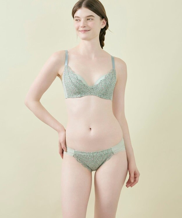 une nana cool MADE WITH LIBERTY FABRIC さあわたし レース 脇高ブラジャー ライトオリーブ