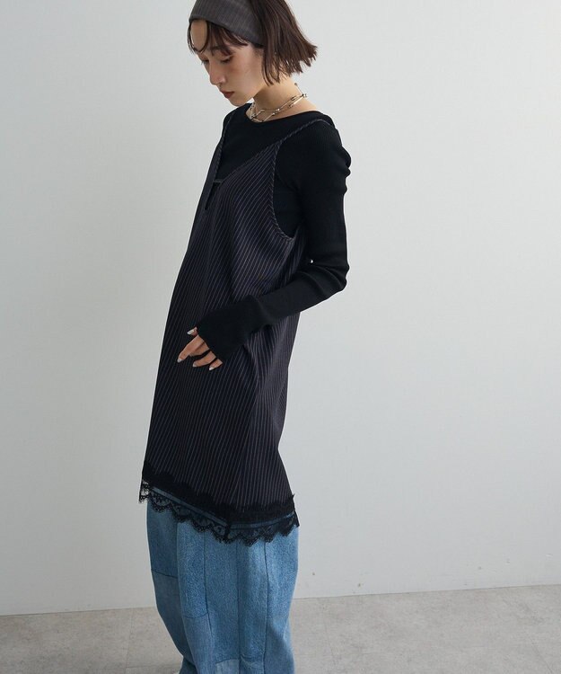 Green Parks ２ＷＡＹレース×ピンストライプキャミソールワンピース Dark Navy
