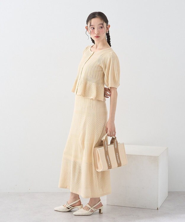earth music&ecology ＳＥＴ２点レース編みペプラムカーデ＋スカート Light Beige