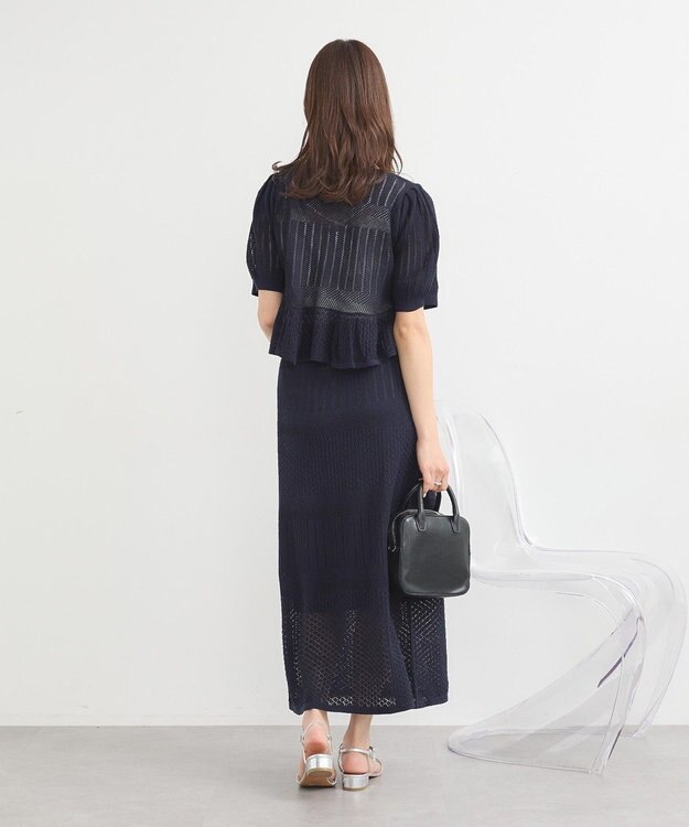 earth music&ecology ＳＥＴ２点レース編みペプラムカーデ＋スカート Navy