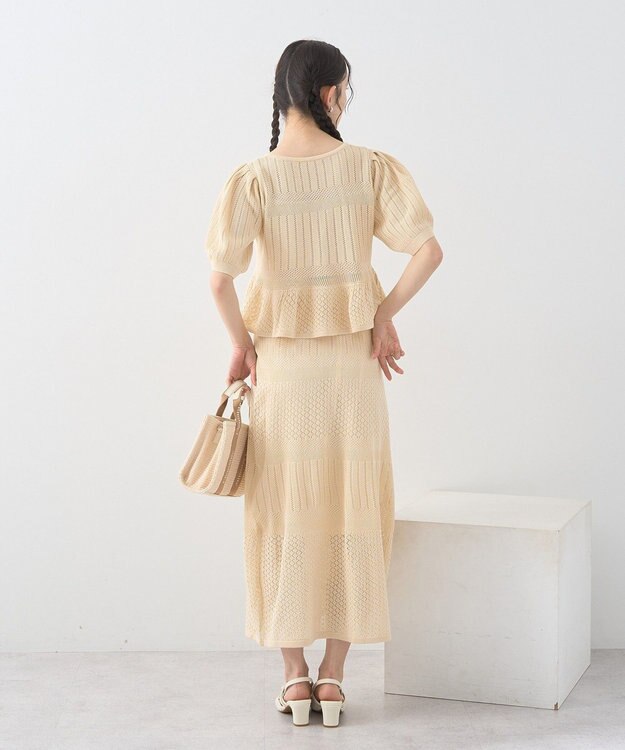 earth music&ecology ＳＥＴ２点レース編みペプラムカーデ＋スカート Light Beige