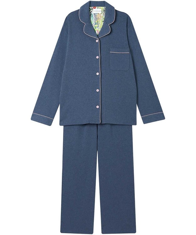 une nana cool 【綿100%】やわらか杢フライスパジャマ MADE WITH LIBERTY FABRIC ブルー