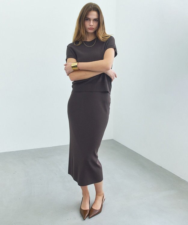 BEIGE， 【ロングセラー】LAURA / ストレッチ Iラインニットスカート Brown
