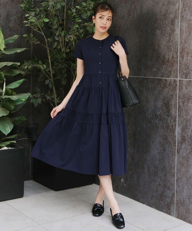 Tiaclasse 【洗える】 ティアードシャツワンピース ネイビー