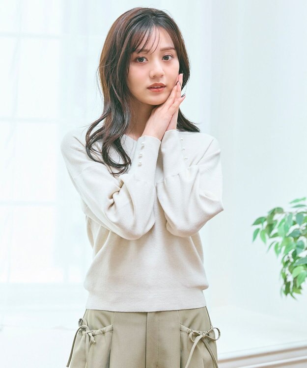 Feroux 【洗える】Vネック プルオーバー ニット ベージュ系