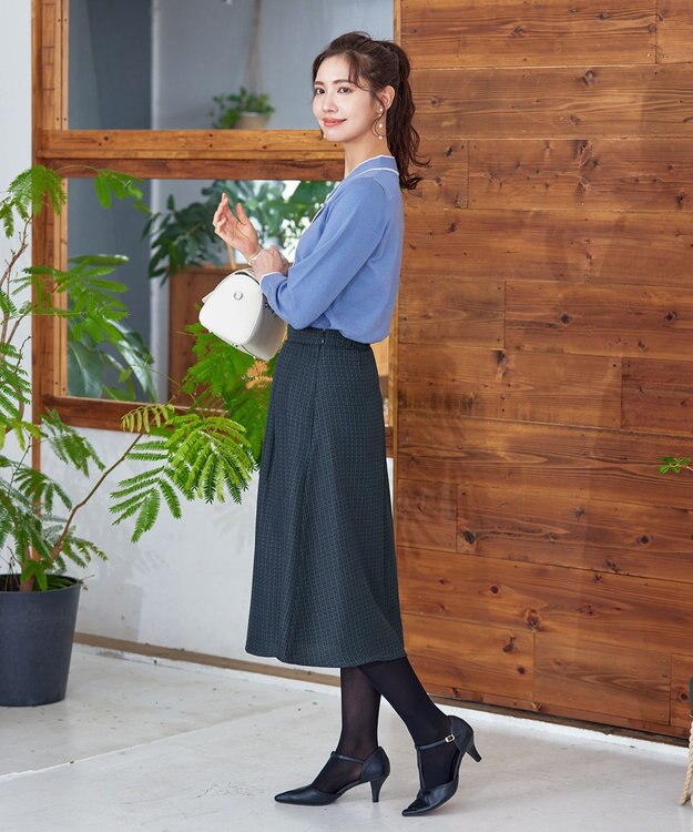 Tiaclasse フレアツイードスカート ネイビー