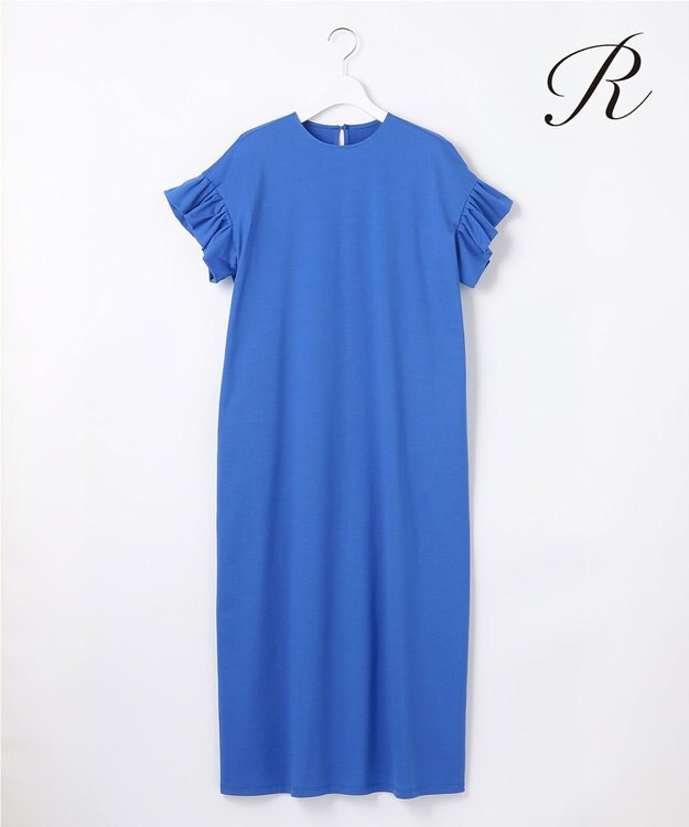 23区 【R(アール)】プレミアムコットンジャージー フリルスリーブ ワンピース ブルー系