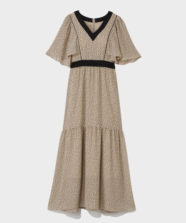 GRACE CONTINENTAL ドットフレアスリーブマキシ ベージュ