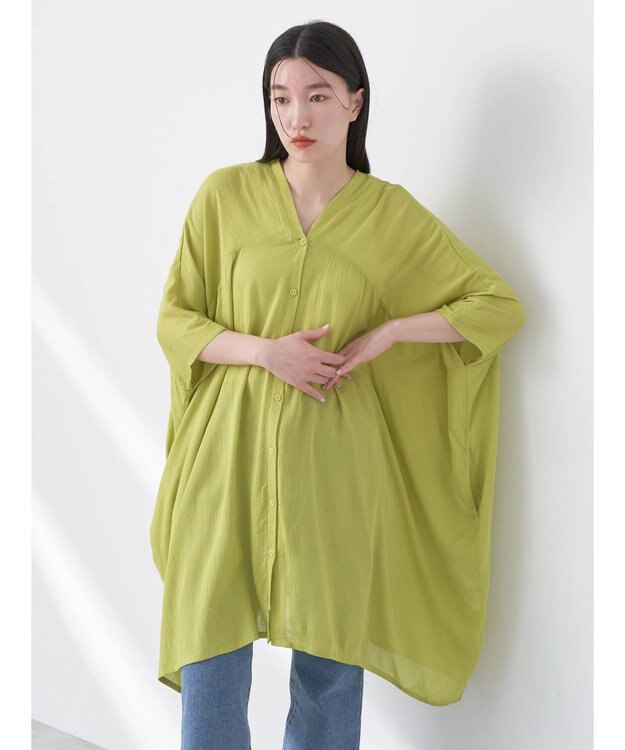 earth music&ecology レーヨンビッグシャツチュニック Lime Green