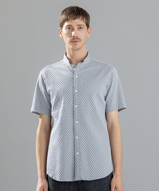 JOSEPH HOMME トライジャガードストレッチ   ウイングカラー半袖シャツ ライトグレー系