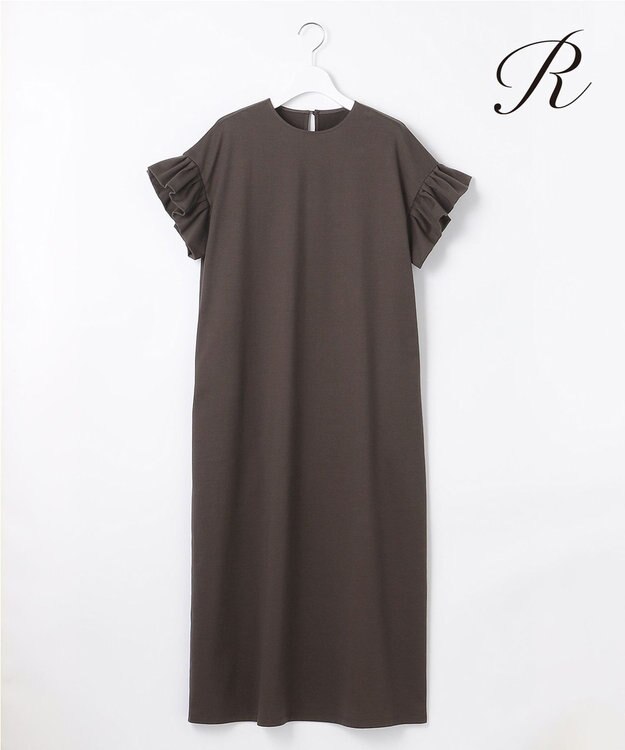 23区 【R(アール)】プレミアムコットンジャージー フリルスリーブ ワンピース ブラウン系