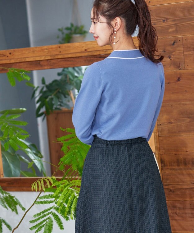 Tiaclasse フレアツイードスカート ネイビー