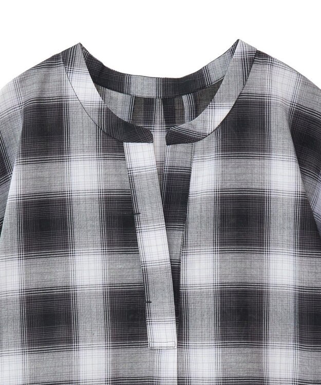 Green Parks 綿麻混フレンチスリーブスキッパーシャツ Check