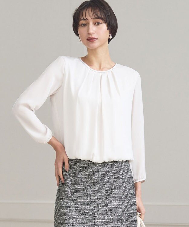 23区 S 【洗える】シルキーデシン ボールチェーン バルーン ブラウス ベージュ系